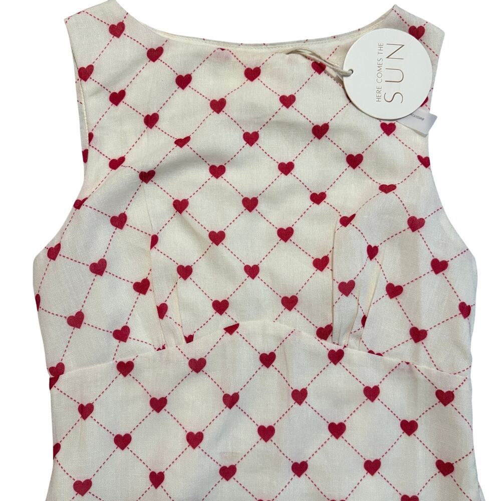 Here Comes The Sun Cream Red Heart Print Sleeveless Mini Dress NWT- S - Picture 3 of 14